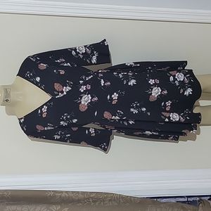 Black floral wrap dress
